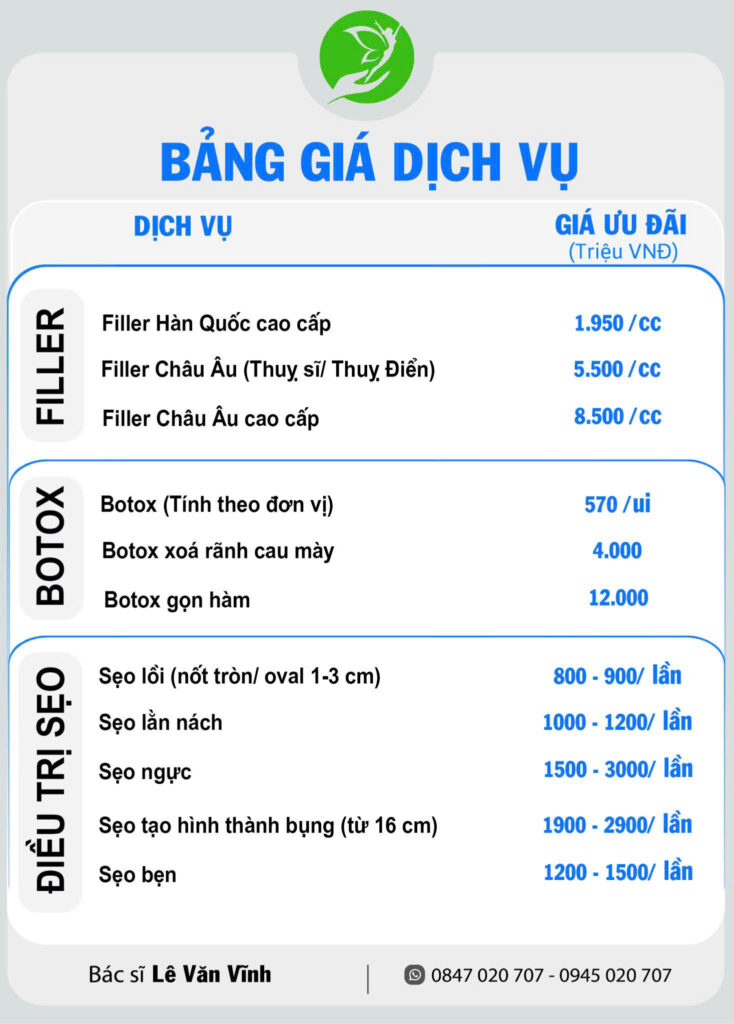 Bảng giá dịch vụ filler - botox