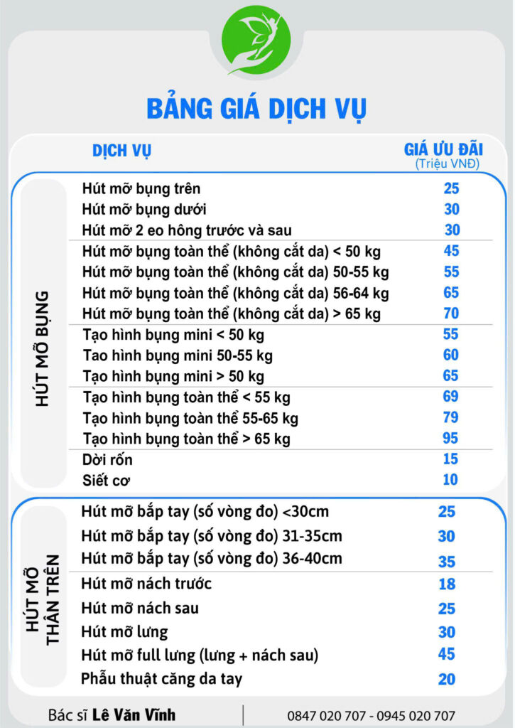 Bảng giá dịch vụ hút mỡ