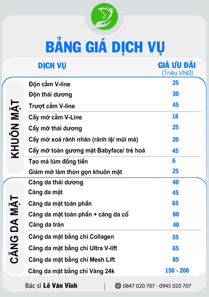 Bảng giá dịch vụ mặt