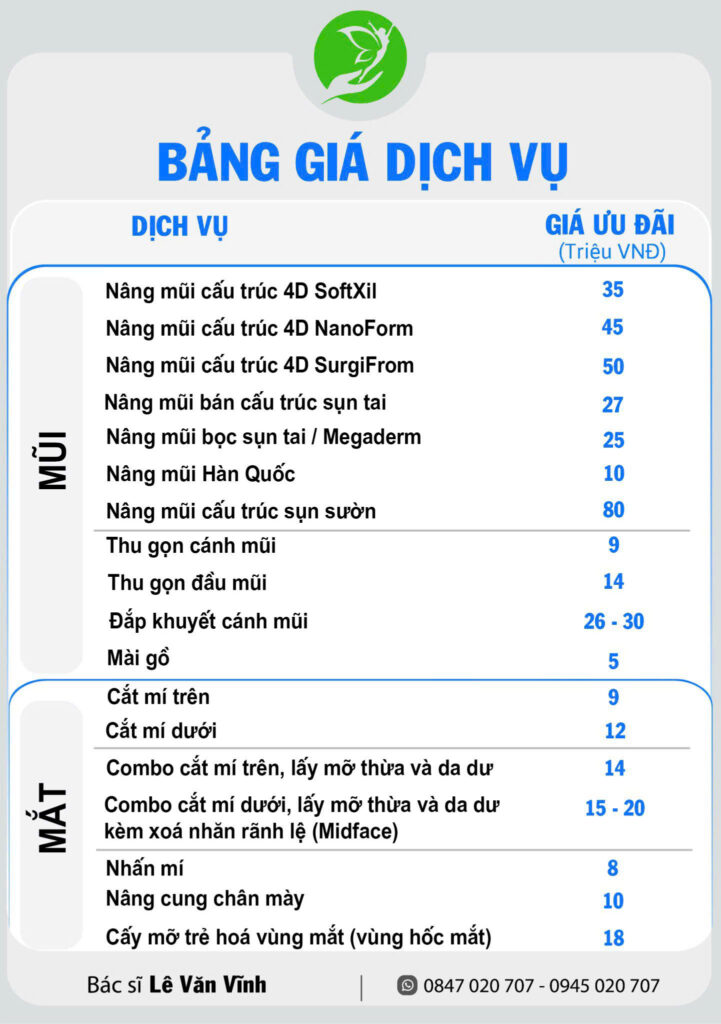 Bảng giá dịch vụ mũi
