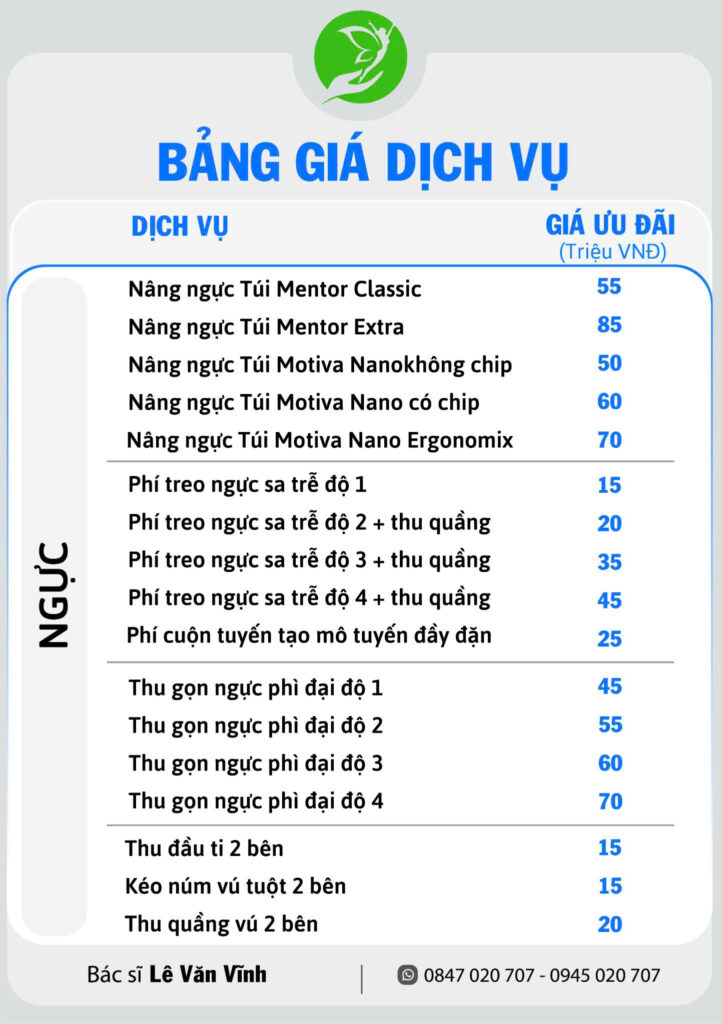 Bảng giá dịch vụ ngực