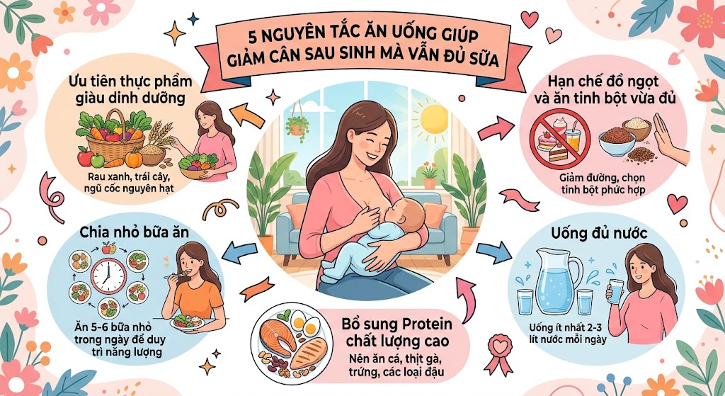 5 nguyên tắc ăn uống giúp giảm cân sau sinh mà vẫn đủ sữa